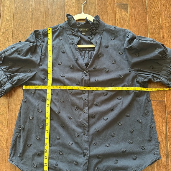 Ann Taylor Navy Blue Embroidered Ruffle Neck Women's Top - Picture 7 of 7